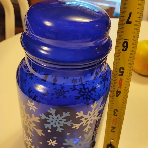 VTG Libbey Cobalt Blue Glass Snowflake Canister Apothecary Jar 7" Christmas - Picture 2 of 9